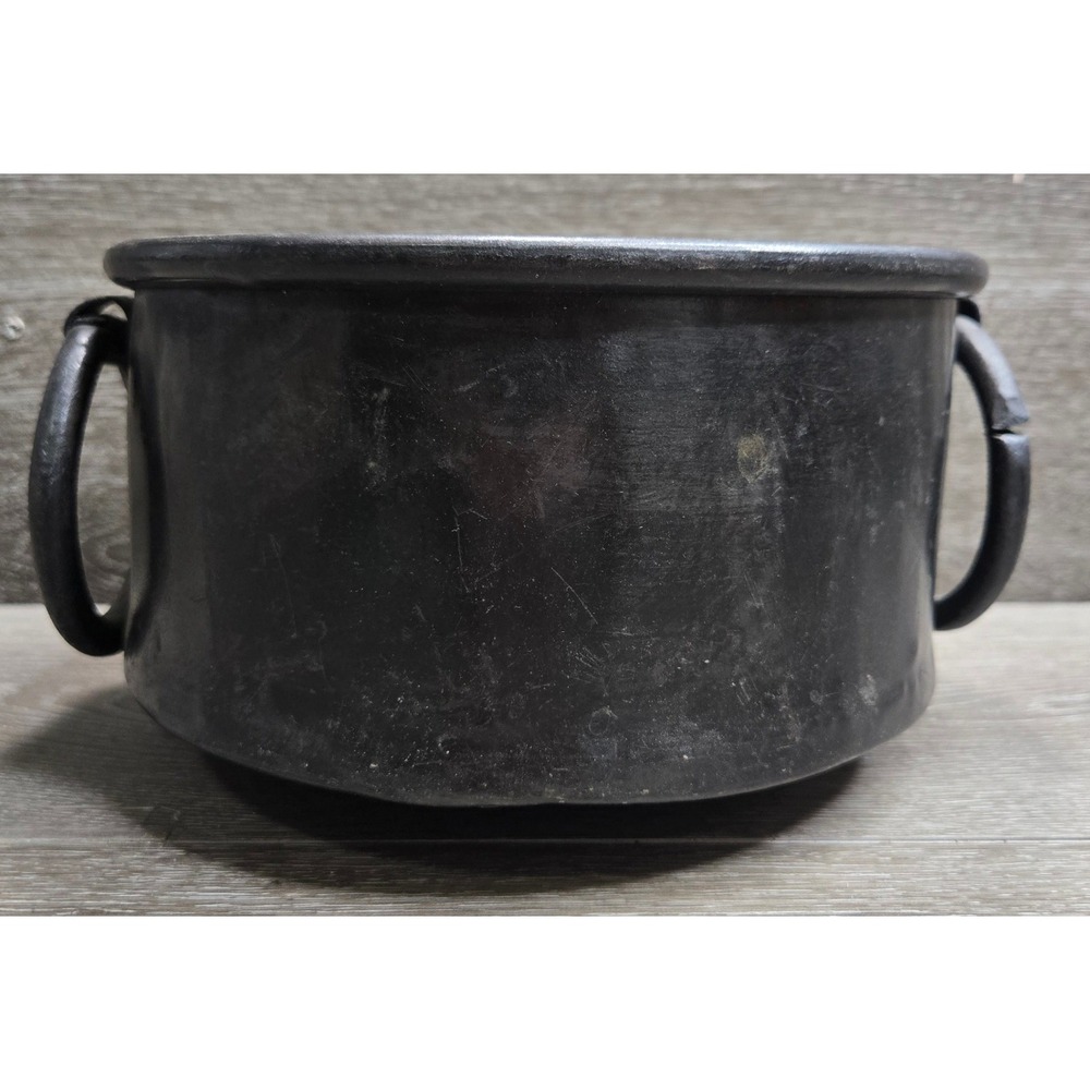 Vintage Hollowen Black Metal Cauldron Witch Pot Bucket Double Ring Handle Rustic